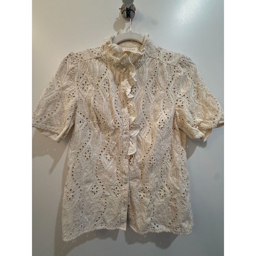 Sézane Cream Eyelet Lace Ruffle Top Size 34 (US XS) Parisian - Picture 5 of 9